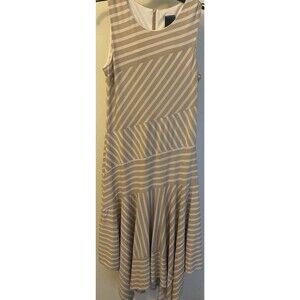 Gabby skye MAXI BEIGE & WHITE Striped Woman’s Sleeveless Party Work Dress 6